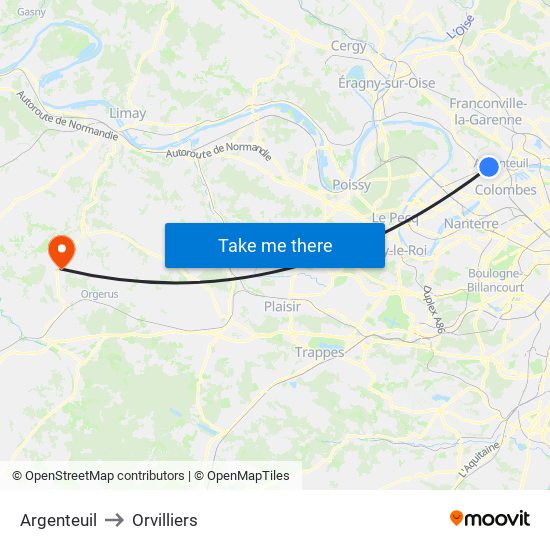 Argenteuil to Orvilliers map