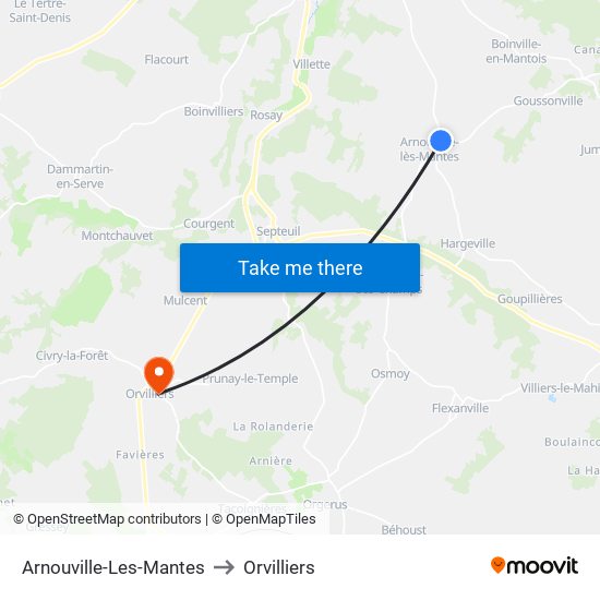 Arnouville-Les-Mantes to Orvilliers map