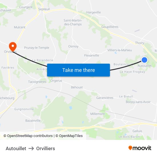 Autouillet to Orvilliers map