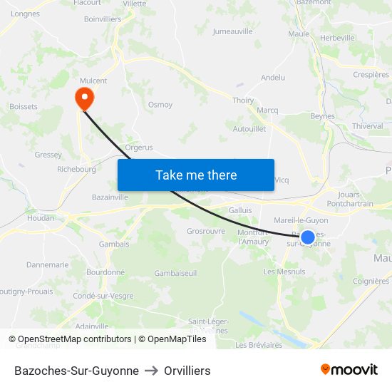 Bazoches-Sur-Guyonne to Orvilliers map