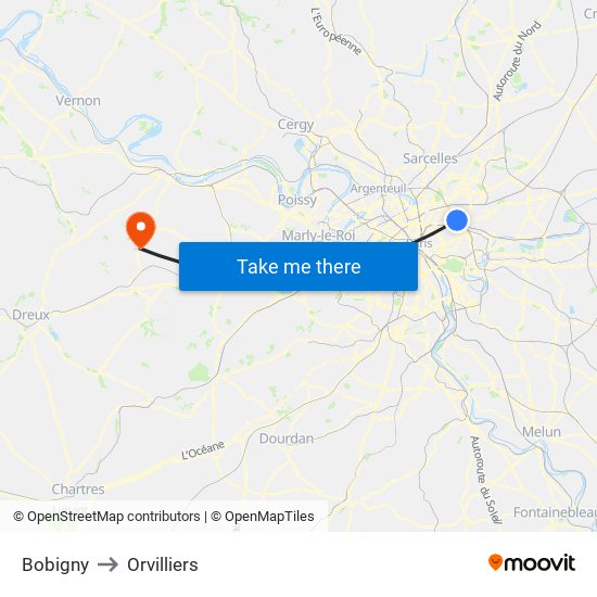 Bobigny to Orvilliers map