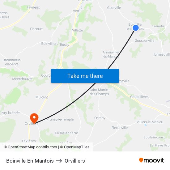 Boinville-En-Mantois to Orvilliers map