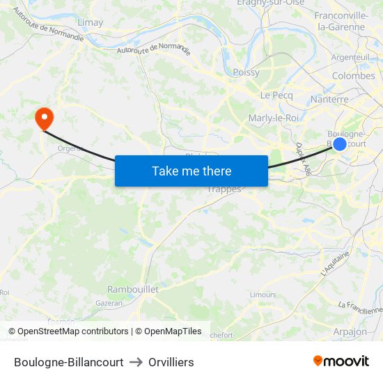 Boulogne-Billancourt to Orvilliers map