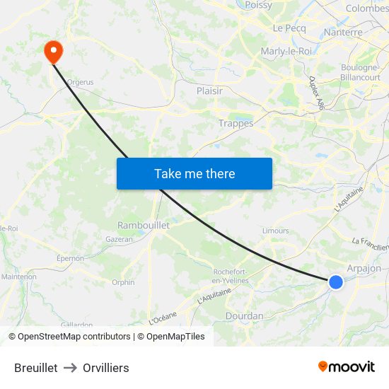 Breuillet to Orvilliers map