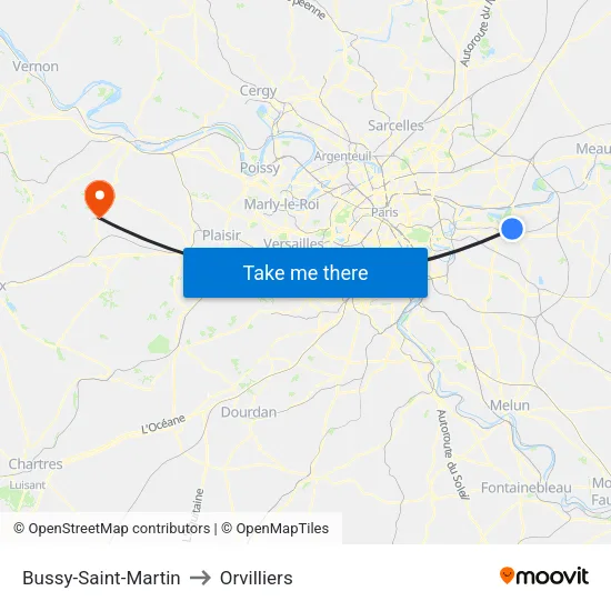 Bussy-Saint-Martin to Orvilliers map