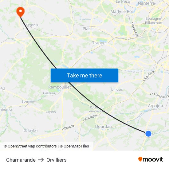 Chamarande to Orvilliers map