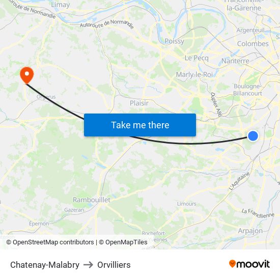 Chatenay-Malabry to Orvilliers map