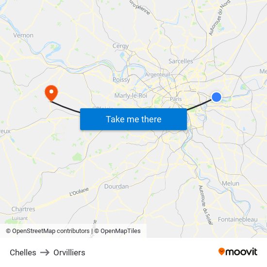 Chelles to Orvilliers map