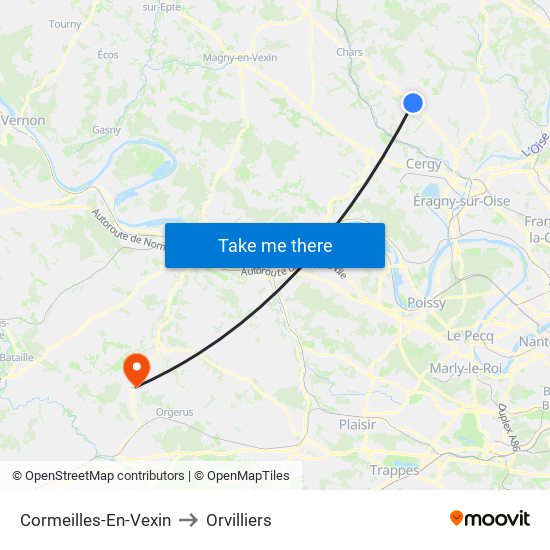 Cormeilles-En-Vexin to Orvilliers map
