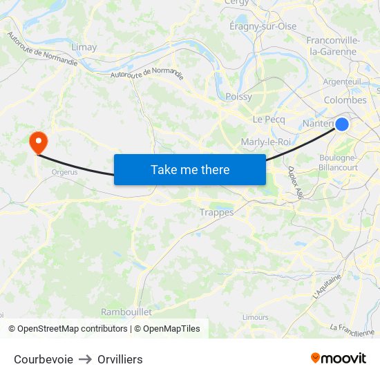 Courbevoie to Orvilliers map
