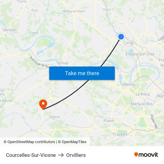 Courcelles-Sur-Viosne to Orvilliers map