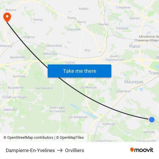 Dampierre-En-Yvelines to Orvilliers map
