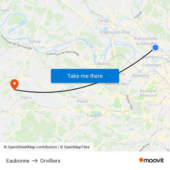Eaubonne to Orvilliers map