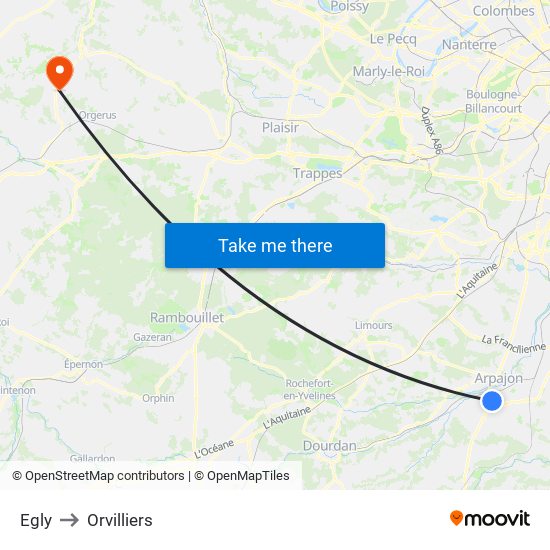 Egly to Orvilliers map