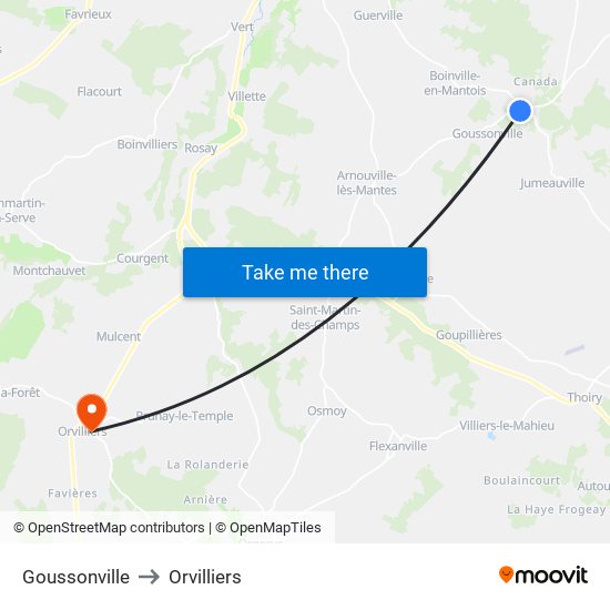 Goussonville to Orvilliers map