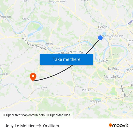 Jouy-Le-Moutier to Orvilliers map