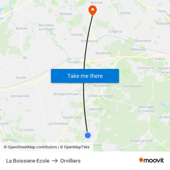 La Boissiere-Ecole to Orvilliers map