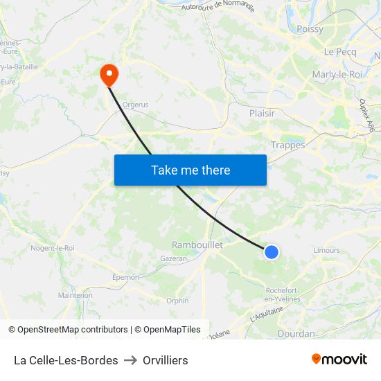 La Celle-Les-Bordes to Orvilliers map
