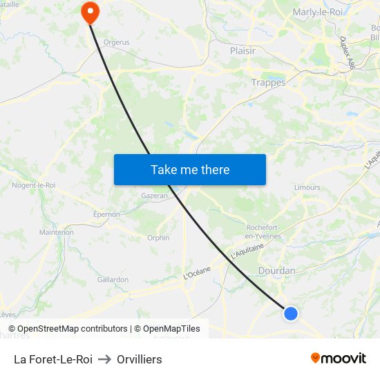 La Foret-Le-Roi to Orvilliers map