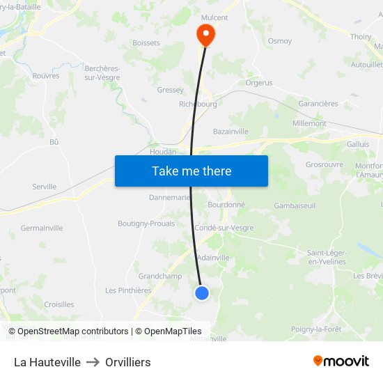 La Hauteville to Orvilliers map