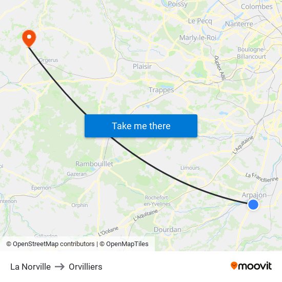 La Norville to Orvilliers map