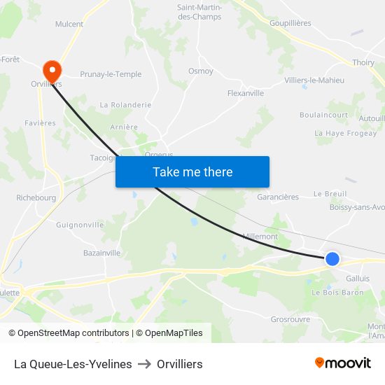 La Queue-Les-Yvelines to Orvilliers map