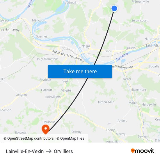 Lainville-En-Vexin to Orvilliers map