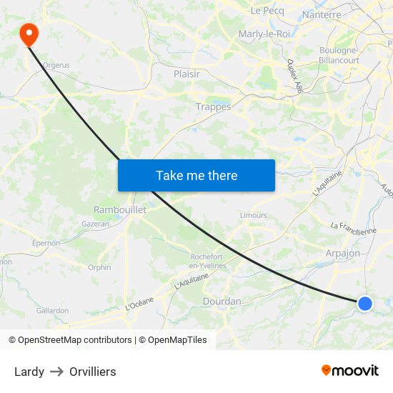 Lardy to Orvilliers map