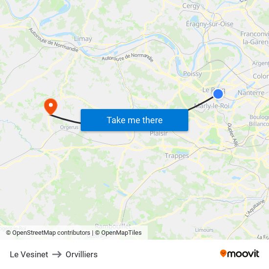 Le Vesinet to Orvilliers map
