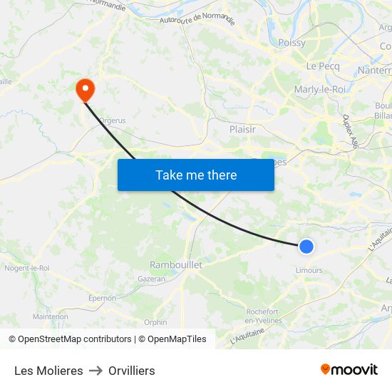 Les Molieres to Orvilliers map