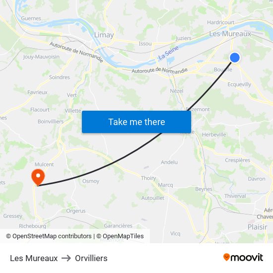 Les Mureaux to Orvilliers map