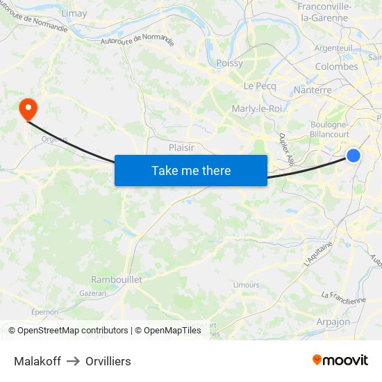 Malakoff to Orvilliers map