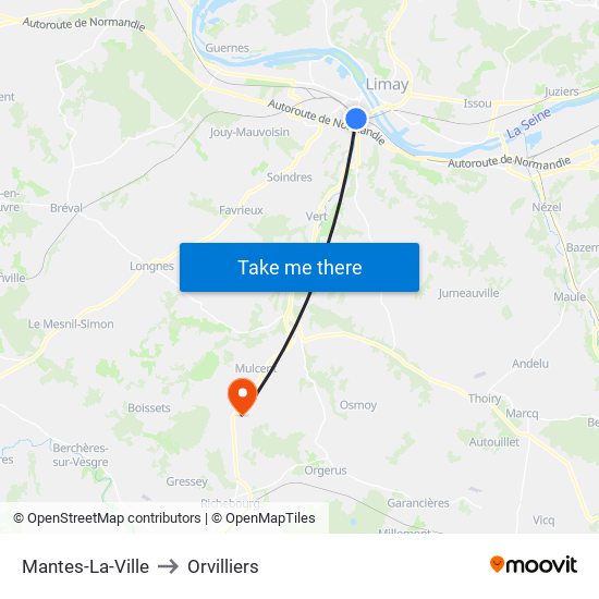 Mantes-La-Ville to Orvilliers map