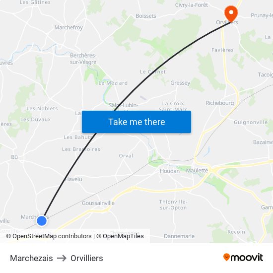 Marchezais to Orvilliers map