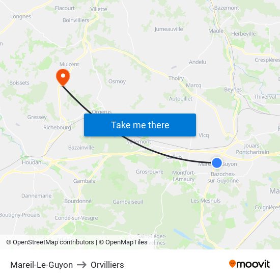 Mareil-Le-Guyon to Orvilliers map