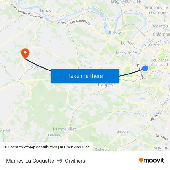 Marnes-La-Coquette to Orvilliers map