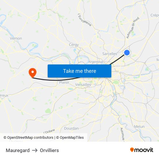 Mauregard to Orvilliers map