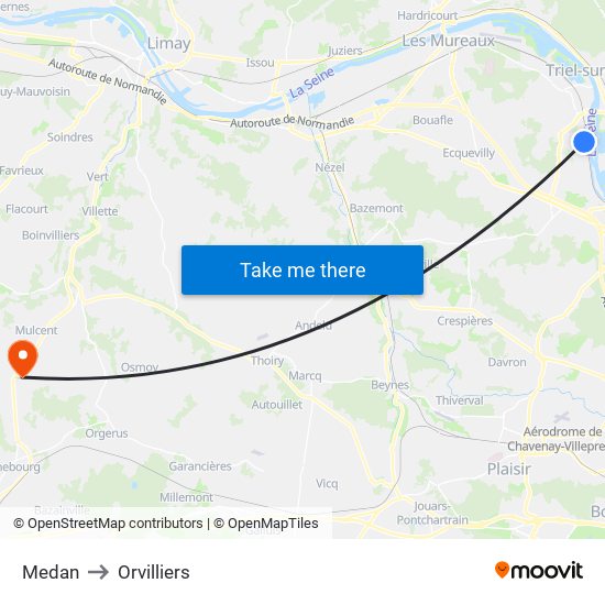 Medan to Orvilliers map