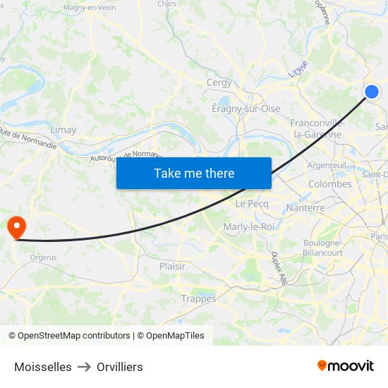 Moisselles to Orvilliers map