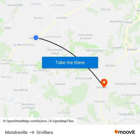 Mondreville to Orvilliers map