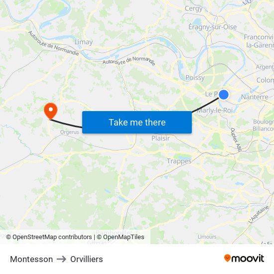 Montesson to Orvilliers map