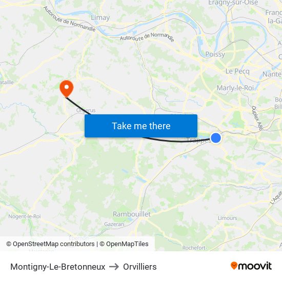 Montigny-Le-Bretonneux to Orvilliers map