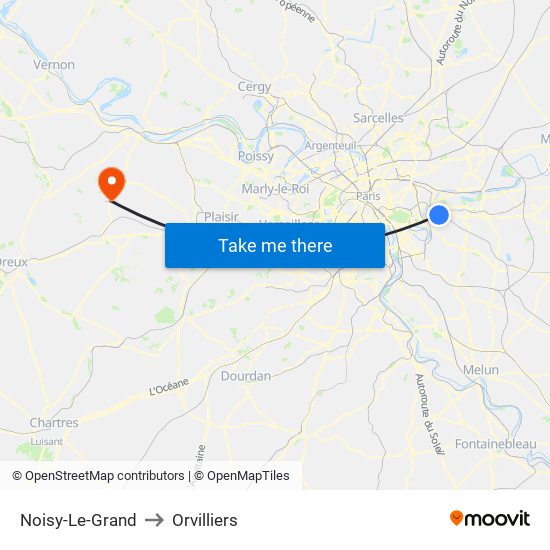 Noisy-Le-Grand to Orvilliers map