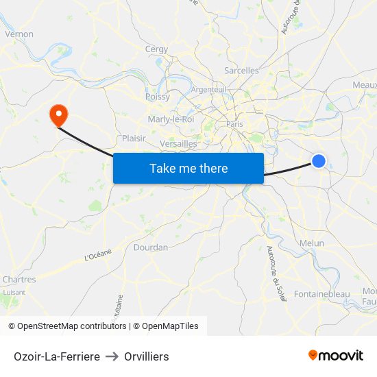 Ozoir-La-Ferriere to Orvilliers map