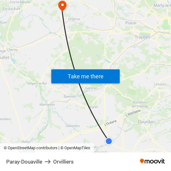 Paray-Douaville to Orvilliers map