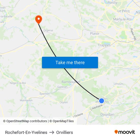 Rochefort-En-Yvelines to Orvilliers map