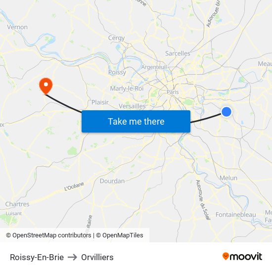 Roissy-En-Brie to Orvilliers map