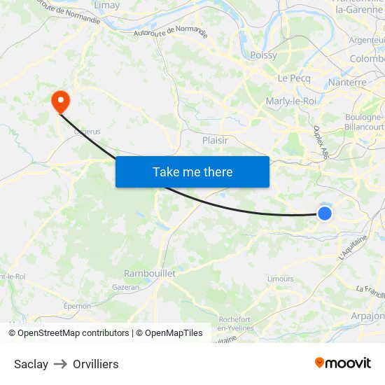 Saclay to Orvilliers map