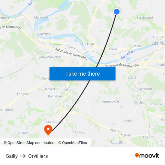 Sailly to Orvilliers map