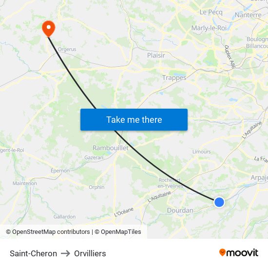 Saint-Cheron to Orvilliers map